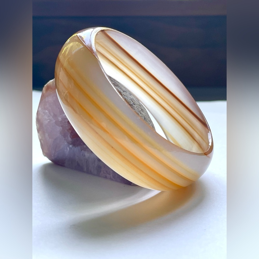 Vintage Yellow Orange White Agate Stone Solid Bangle